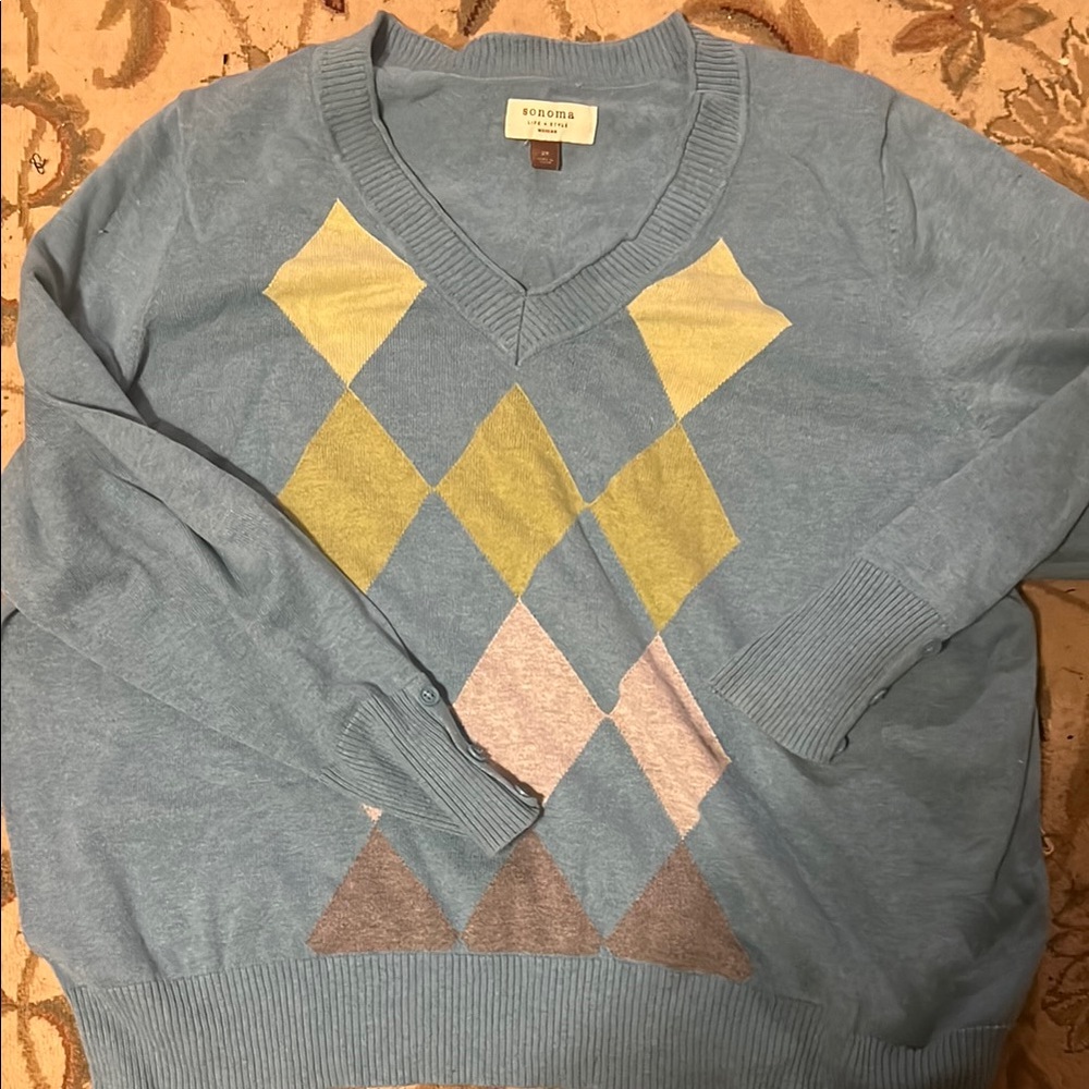 Sonoma V-Neck Sweater in Blue and Yellow Argyle